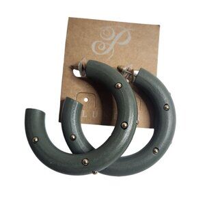 Plunder Olive Green Hoop Earrings With Stud Detailing statement